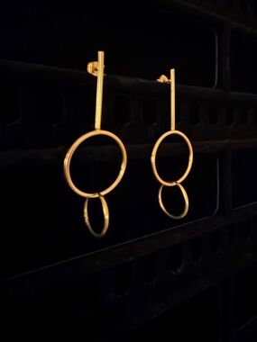 joolz by Martha Calvo 14k Gold Plated Double Drop Hoop Earrings 2.5"